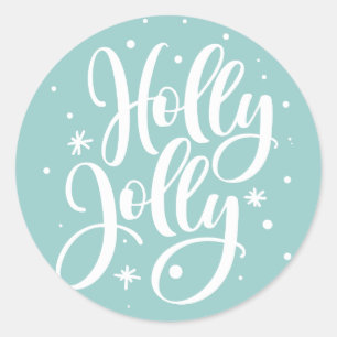 Blue Festive Holly Jolly Hand Lettered Holiday Classic Round Sticker