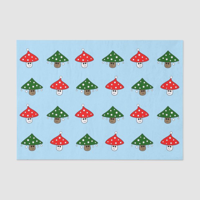 Blue Festive Mushrooms Tissue Paper (Front)