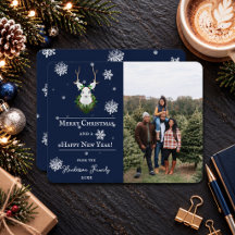 Blue Festive Reindeer Holiday Photo Card