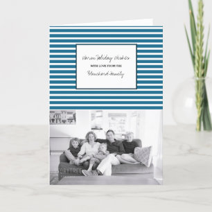 Blue Festive Stripes Holiday Photo Card