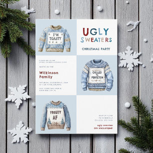 Blue Festive Ugly Christmas Sweaters Party  Invitation