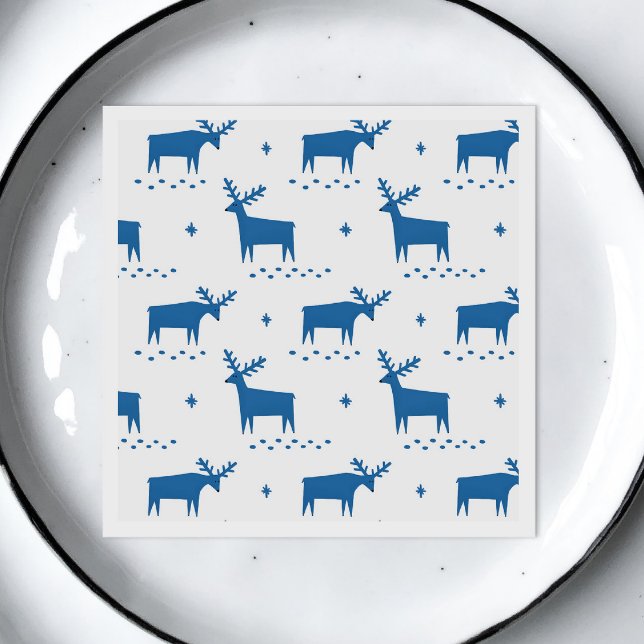 Blue Festive Woodland Reindeer | Christmas Holiday Napkin (Creator Uploaded)