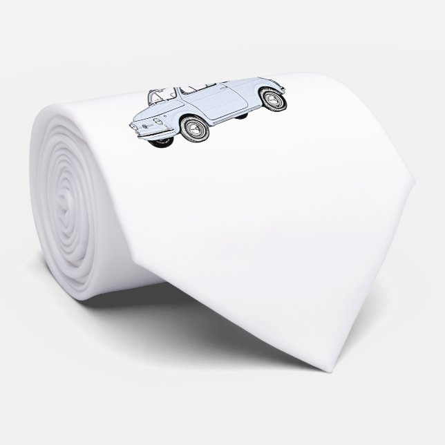 Blue Fiat 500 Topolino Pencil Style Drawing Tie (Rolled)