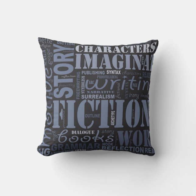 Blue Fiction Writer's Word Art Throw Pillow (Front)
