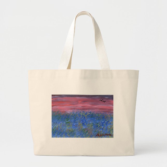 Blue Field at Sunset Large Tote Bag (Front)