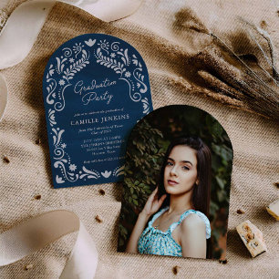 Blue Fiesta Graduation Photo Arch Invitation