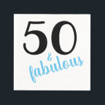 Blue Fifty and Fabulous 50th Birthday Party Napkin<br><div class="desc">Fifty is fabulous! These napkins are perfect to celebrate anyone's 'fabulous-ness' as they celebrate this significant birthday.  This design has a large number '50'  with the word 'fabulous' in blue,  script text.</div>