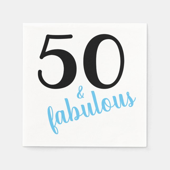 Blue Fifty and Fabulous 50th Birthday Party Napkin (Front)