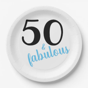Blue Fifty and Fabulous Birthday Party Paper Plate