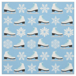 Blue Figure Skates and Snowflakes Christmas Fabric