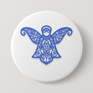 Blue Filigree Angel Silhouette Ornate Lace 7.5 Cm Round Badge