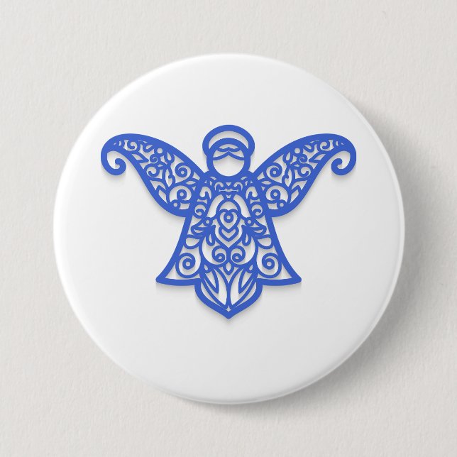 Blue Filigree Angel Silhouette Ornate Lace 7.5 Cm Round Badge (Front)