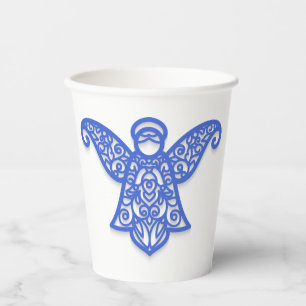 Blue Filigree Angel Silhouette Ornate Lace Paper Cups