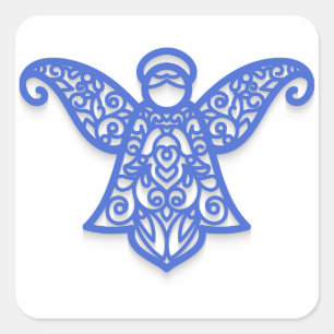 Blue Filigree Angel Silhouette Ornate Lace Square Sticker
