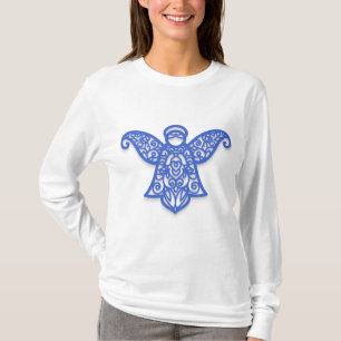 Blue Filigree Angel Silhouette Ornate Lace T-Shirt