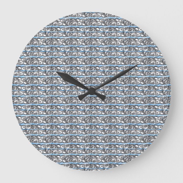 Blue Filigree Cross Pattern Design Large Clock (Front)