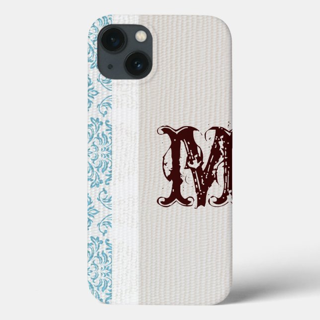 Blue Filigree Damask Monogram IPAD Case (Back)