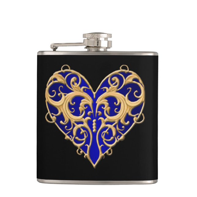 Blue Filigree Heart Flask (Front)