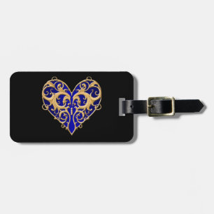 Blue Filigree Heart Luggage Tag