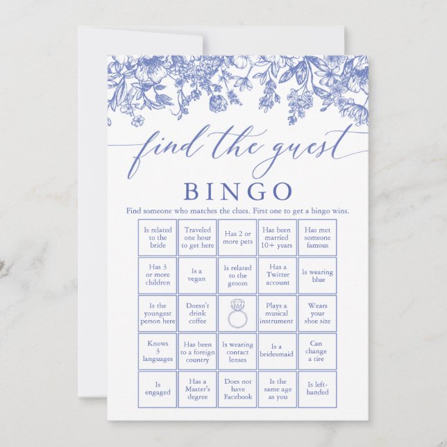 Blue Find the Guest Bingo Bridal Shower Game Invitation (Front)