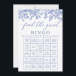 Blue Find the Guest Bingo Bridal Shower Game Invitation<br><div class="desc">Blue Find the Guest Bingo Bridal Shower Game The Blue Floral Find the Guest Bingo Bridal Shower Game is a delightful icebreaker where guests interact and find other attendees who fit specific descriptions or criteria listed on their bingo cards. As they mingle and discover guests who meet the criteria, they...</div>