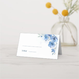 Blue Fine Art Watercolor Flowers Wedding Place Card