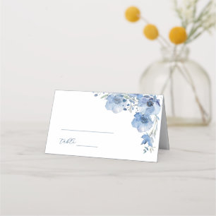 Blue Fine Art Watercolor Flowers Wedding Place Card