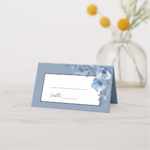 Blue Fine Art Watercolor Flowers Wedding Place Card
