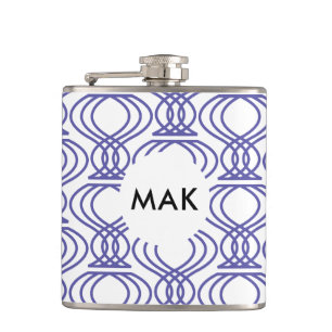 Blue Finial Pattern Name Monogram Hip Flask