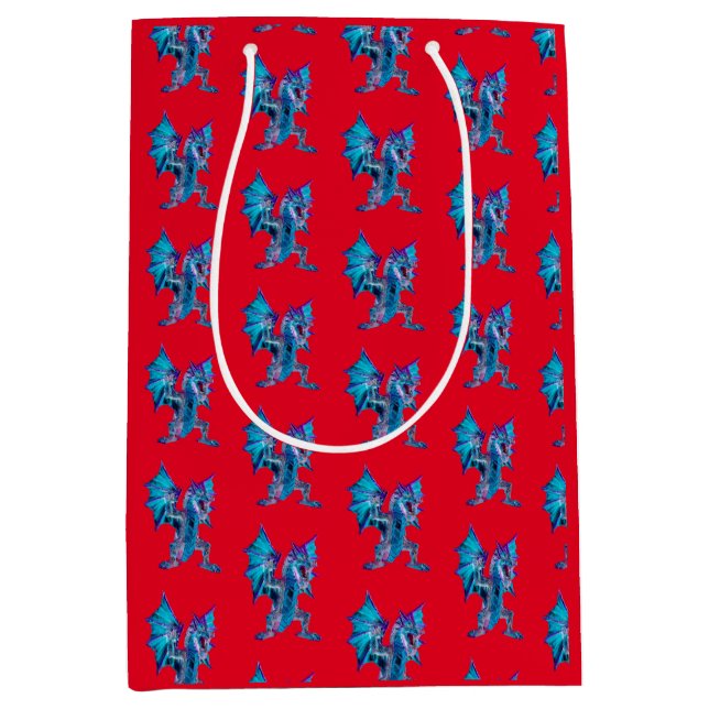 Blue Fire Dragon Fantasy Mythical Creature Red Art Medium Gift Bag (Front)