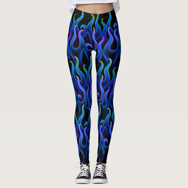 Blue Fire  Electric Flames Halloween Costume Leggings (Front)