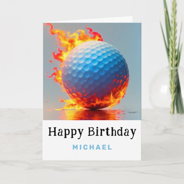 *~*Blue Fire Flame AP94 Golf Ball  Birthday Card (Front)