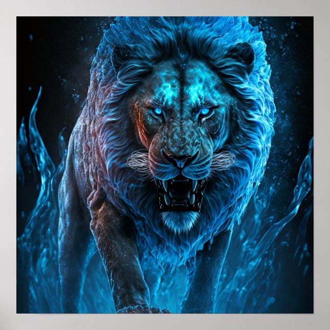 Blue Fire Lion Poster (Front)