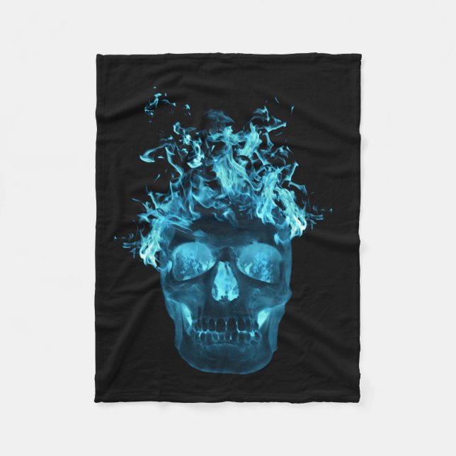 Blue Fire Skull Fleece Blanket (Front)
