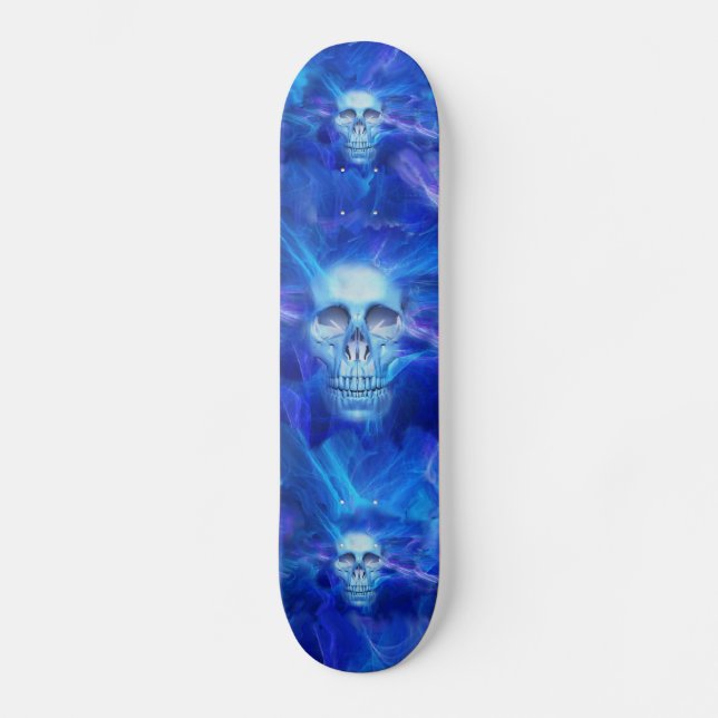 Blue fire skulls skateboard (Front)