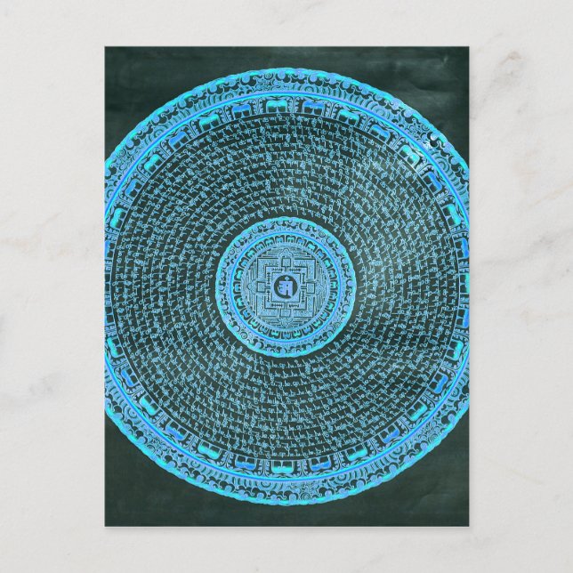 Blue Fire Tibetan Mandala Art (Turquoise & Black) Postcard (Front)