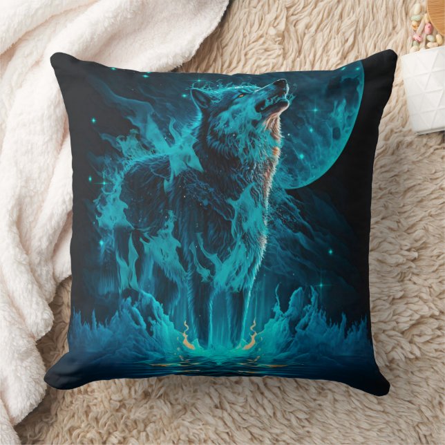 Blue Fire Wolf Cushion (Blanket)
