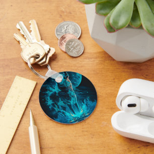 Blue Fire Wolf Key Ring