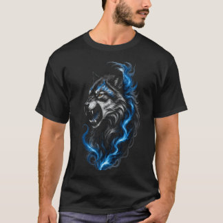 Blue Fire Wolf T-Shirt | Fantasy Wolf Graphic Tee 