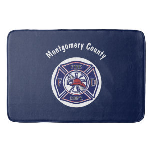 Blue Firefighter Badge Logo Personalised Bath Mat