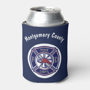 Blue Firefighter Badge Logo Personalised  Can Cooler