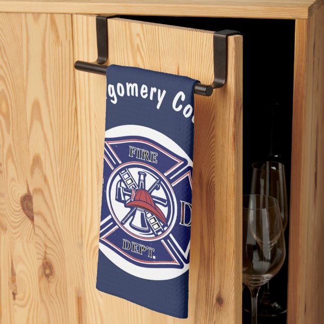 Blue Firefighter Badge Logo Personalised  Tea Towel (Thirds Fold)