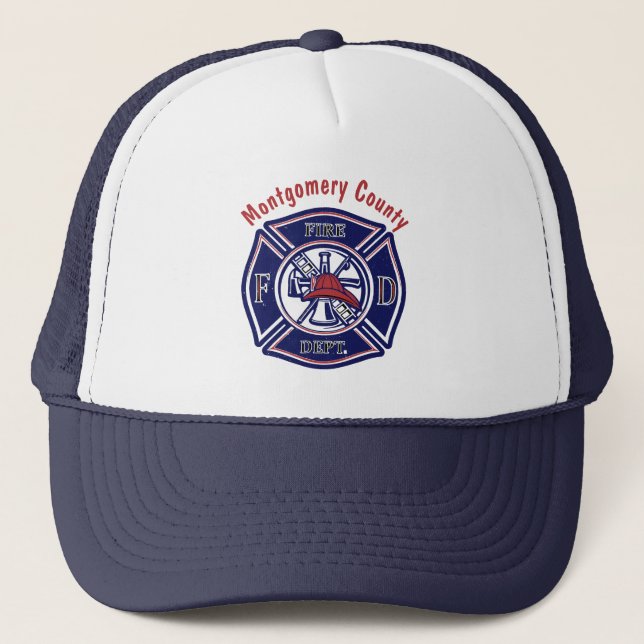 Blue Firefighter Badge Logo Personalised   Trucker Hat (Front)