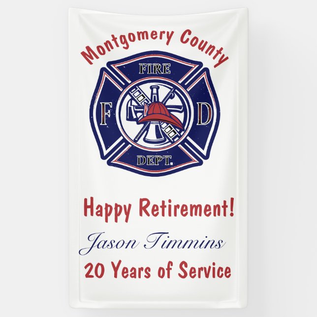Blue Firefighter Badge Logo Retirement Party Banner (Vertical)