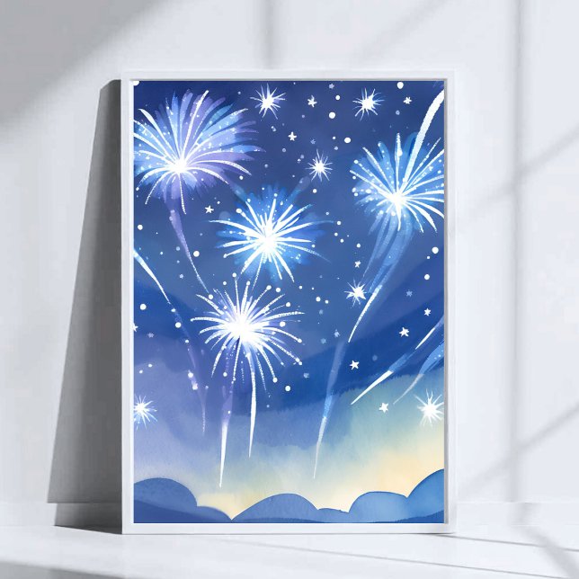 Blue Fireworks | Firework Celebration Watercolor Poster (Creator Uploaded)