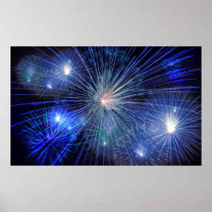 blue fireworks poster