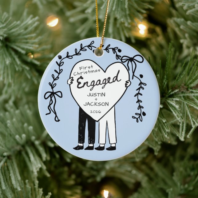 Blue First Christmas Engaged Ornament (Tree)