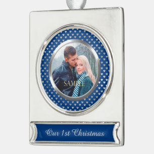 Blue First Christmas Silver Heart Plated Banner Ornament