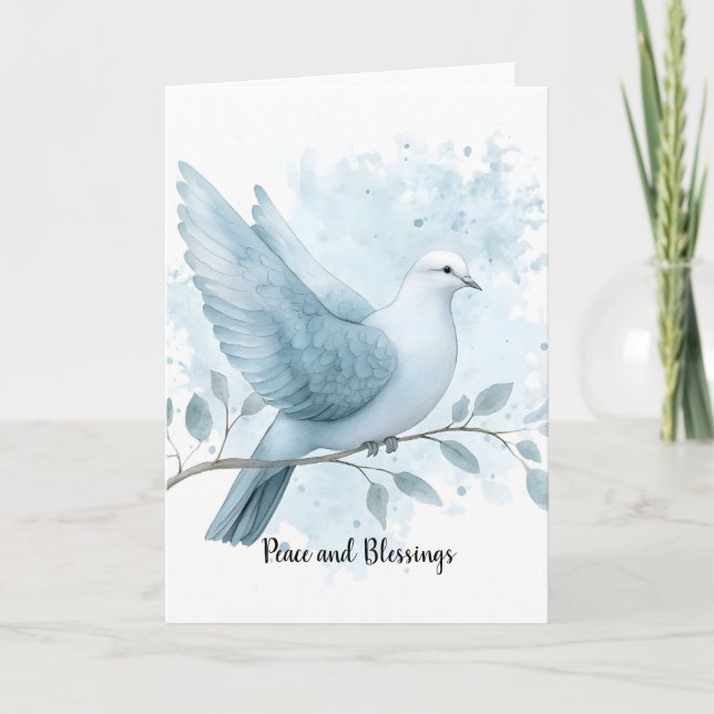 Blue First Communion Congratulations Wishes Dove  Card (Front)