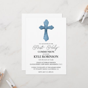 blue first communion invitations